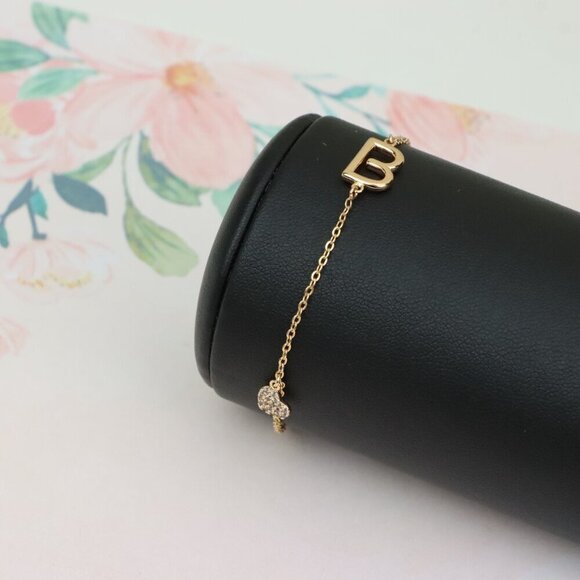 Rose Gold Bracelet with Heart Charm and Initial B Design, XPBL0650 - Picture 7 of 12